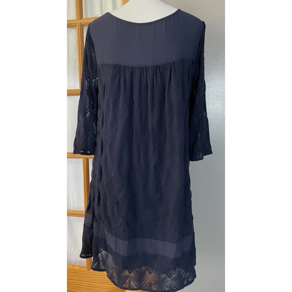 Anthropologie Holding Horses Mini Dress L Textured Floral Embroidery Blue Boho - Picture 3 of 15